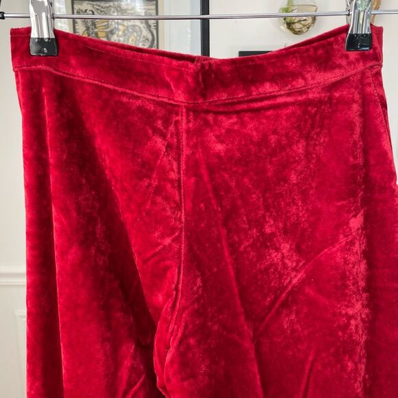 Vintage 70s Red Velveteen Extreme Wide Leg Palazzo Pants XS 2 4 - Picture 7 of 8